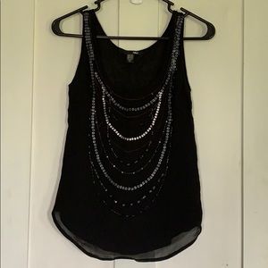 H&M tank top.  Black with cascading beading